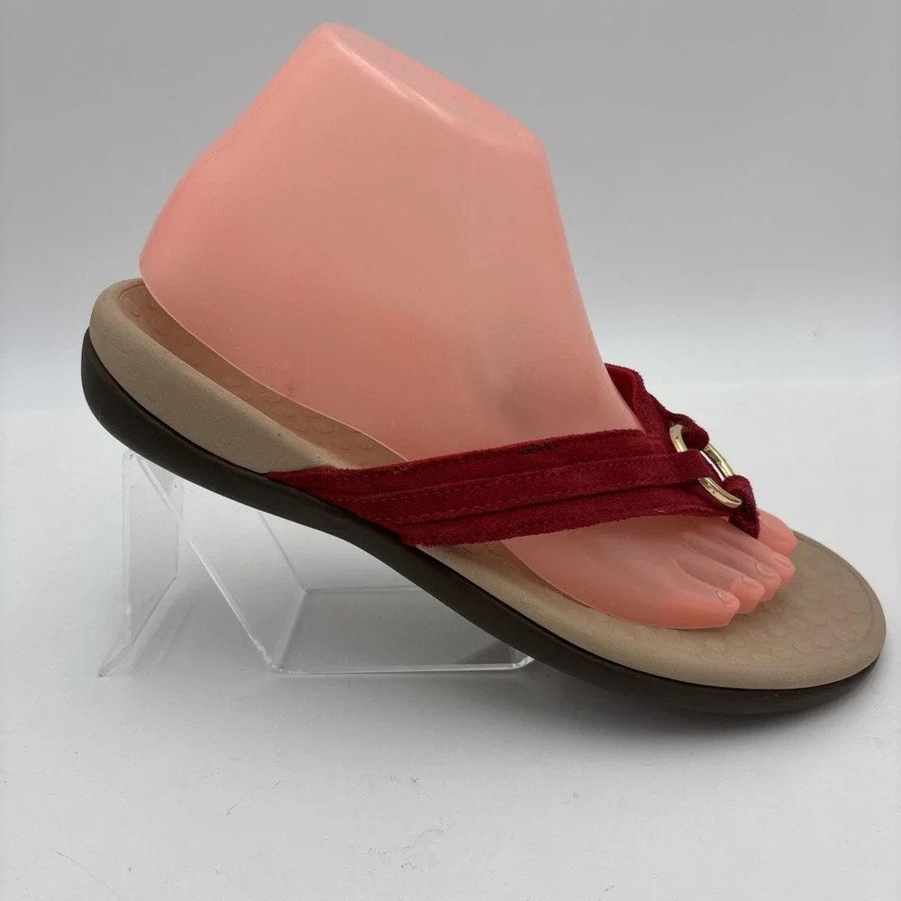 Vionic Aloe Orthotic Support Red  Leather  Sz 8 Women's FitFlop Thong Sandal/EUC